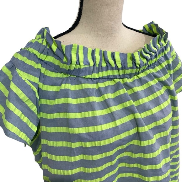 Corey Lynn Calter Anthropologie Bayside Off Shoulder Dress Green Striped Size L - Picture 4 of 11